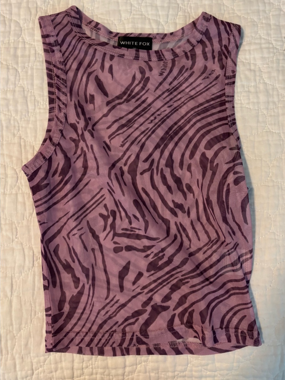 White fox Purple Zebra-Print Mesh Tank Top